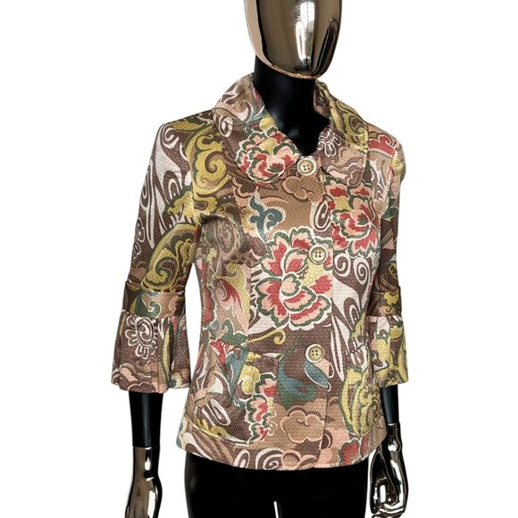 Lafayette 148 Floral Brocade Peplum Jacket Ruffle Sleeve Size 2 Fits Oversized - Picture 5 of 13